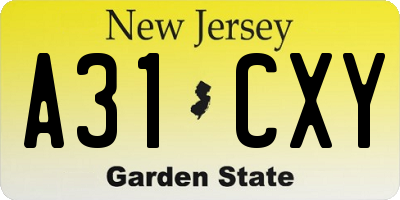 NJ license plate A31CXY