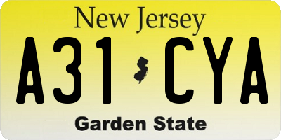 NJ license plate A31CYA