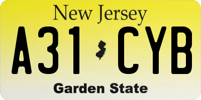 NJ license plate A31CYB