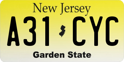 NJ license plate A31CYC