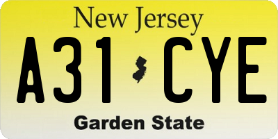 NJ license plate A31CYE