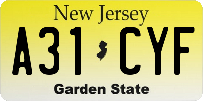 NJ license plate A31CYF