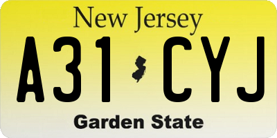 NJ license plate A31CYJ