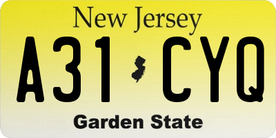 NJ license plate A31CYQ