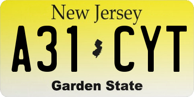 NJ license plate A31CYT