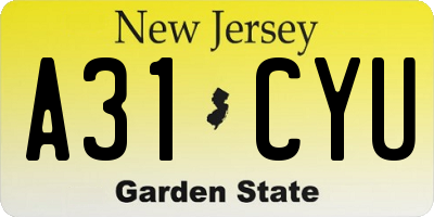NJ license plate A31CYU