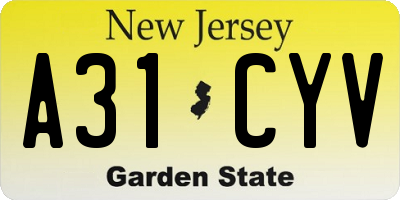 NJ license plate A31CYV