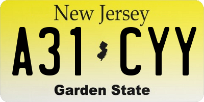 NJ license plate A31CYY