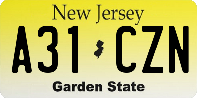 NJ license plate A31CZN