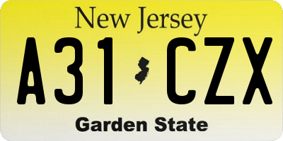 NJ license plate A31CZX