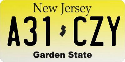 NJ license plate A31CZY