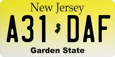 NJ license plate A31DAF
