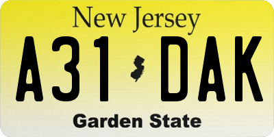 NJ license plate A31DAK