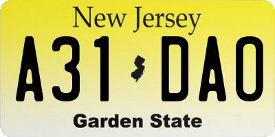 NJ license plate A31DAO