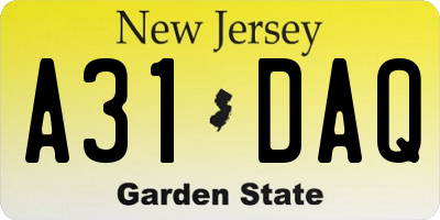 NJ license plate A31DAQ
