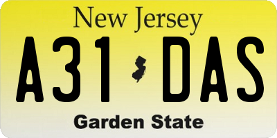 NJ license plate A31DAS