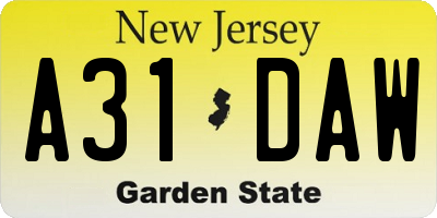 NJ license plate A31DAW