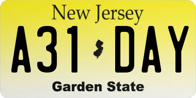 NJ license plate A31DAY