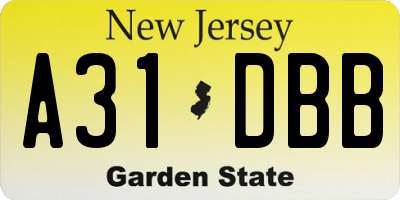 NJ license plate A31DBB