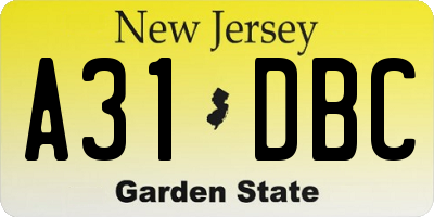 NJ license plate A31DBC