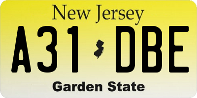 NJ license plate A31DBE