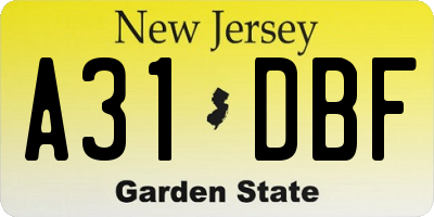 NJ license plate A31DBF