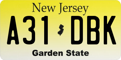 NJ license plate A31DBK