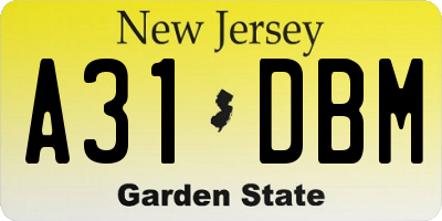 NJ license plate A31DBM