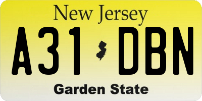 NJ license plate A31DBN