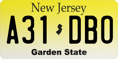 NJ license plate A31DBO