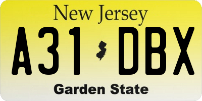 NJ license plate A31DBX