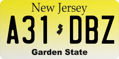 NJ license plate A31DBZ