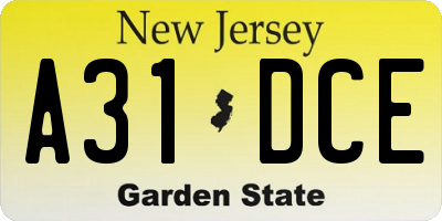 NJ license plate A31DCE