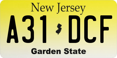 NJ license plate A31DCF