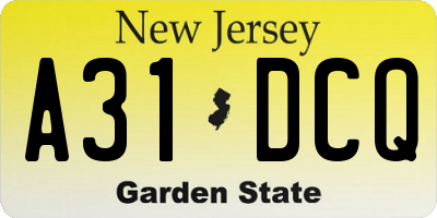 NJ license plate A31DCQ