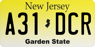 NJ license plate A31DCR