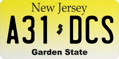 NJ license plate A31DCS