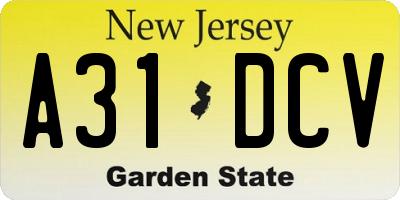 NJ license plate A31DCV