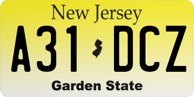 NJ license plate A31DCZ