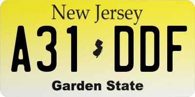 NJ license plate A31DDF