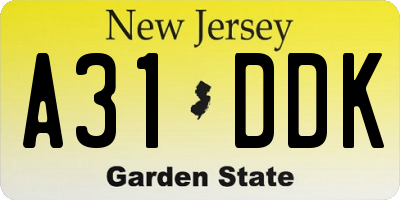 NJ license plate A31DDK