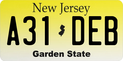 NJ license plate A31DEB