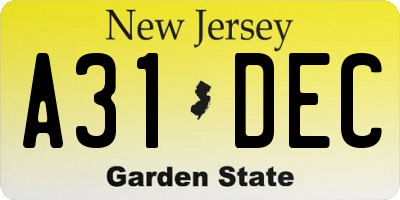 NJ license plate A31DEC