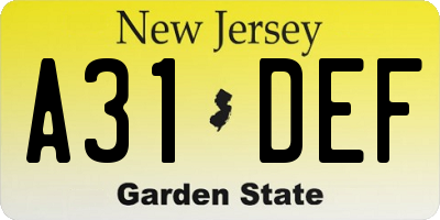 NJ license plate A31DEF