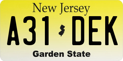 NJ license plate A31DEK