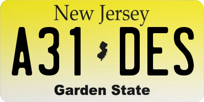 NJ license plate A31DES