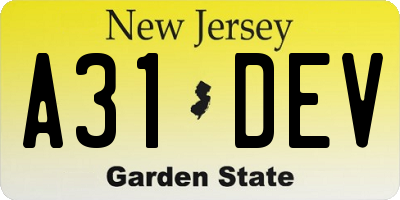 NJ license plate A31DEV