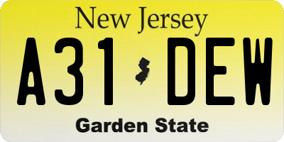 NJ license plate A31DEW