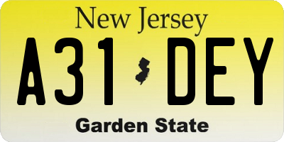 NJ license plate A31DEY