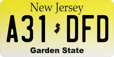 NJ license plate A31DFD